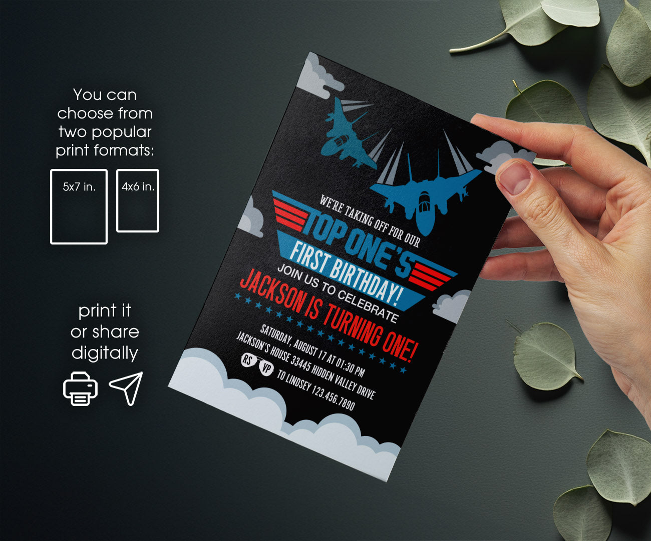 Top Gun One Jet Fighter customizable invitation template | Share or Print | boy | JD900