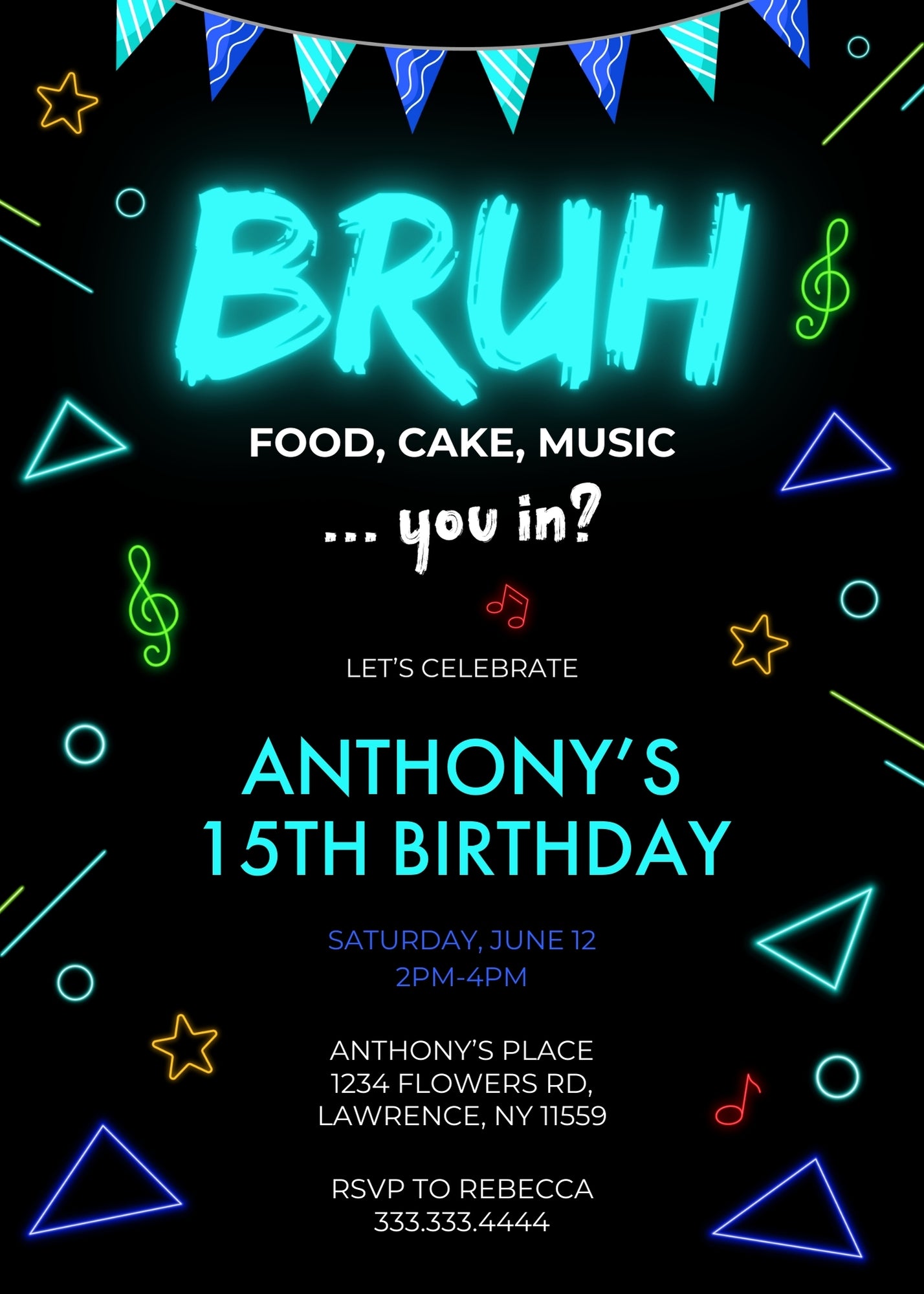 Bruh Music customizable invitation template | Share or Print | boy | RL989