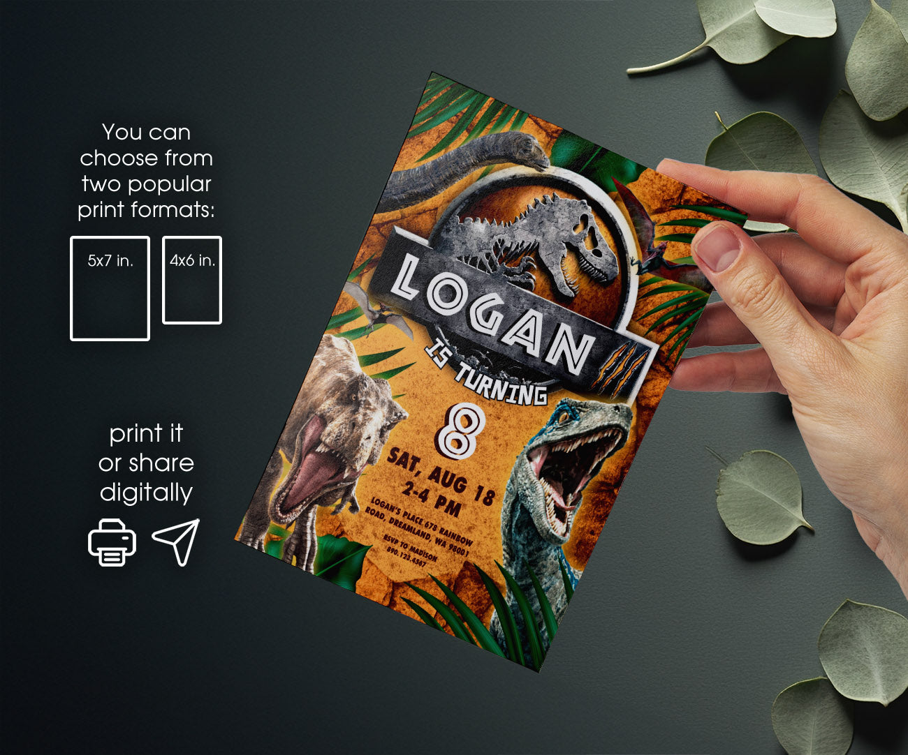 Jurassic Park Dinosaur customizable invitation template | Share or Print | BI264