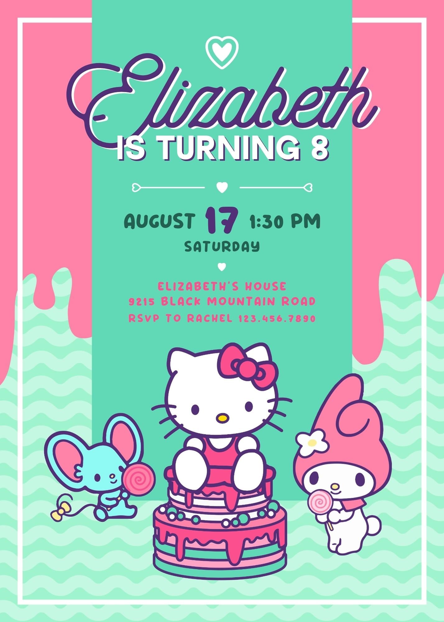 Hello Kitty Sanrio customizable invitation template | Share or Print | GQ584