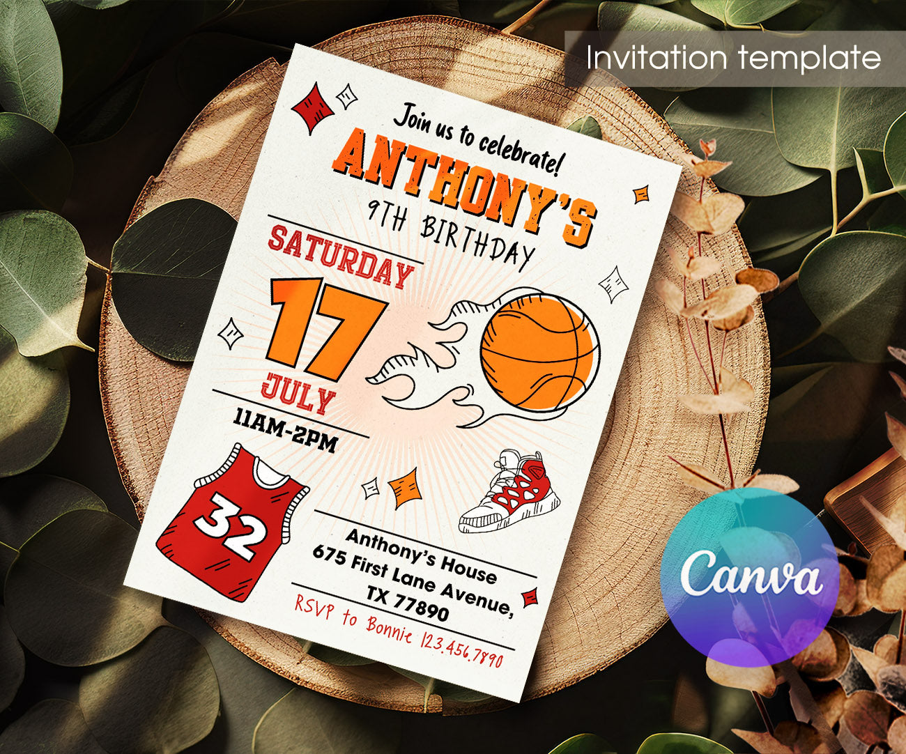 Basketball NBA Slam Dunk customizable invitation template | Share or Print | boy | ZM406