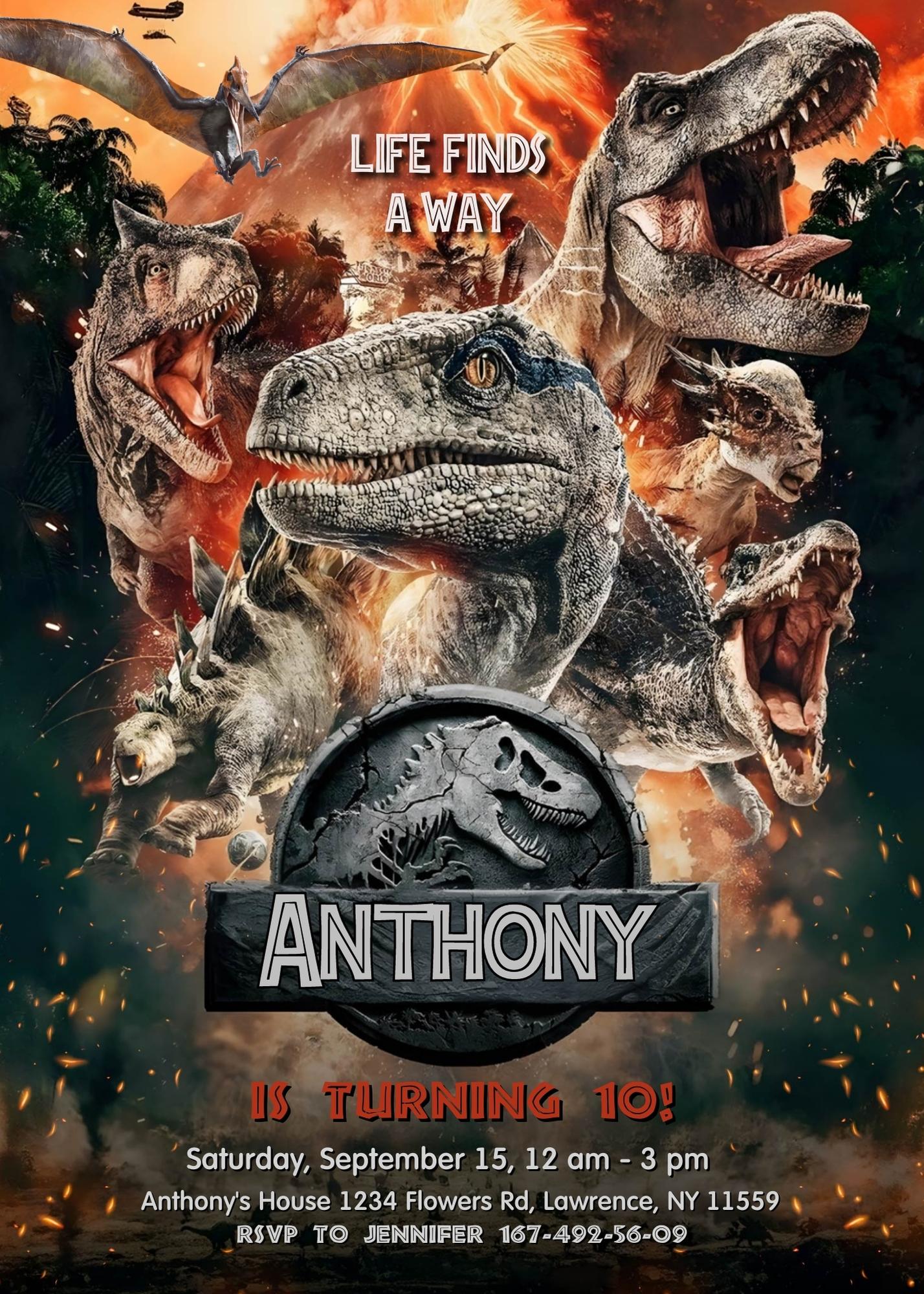 Jurassic World Dinosaur customizable invitation template | Share or Print | QL545