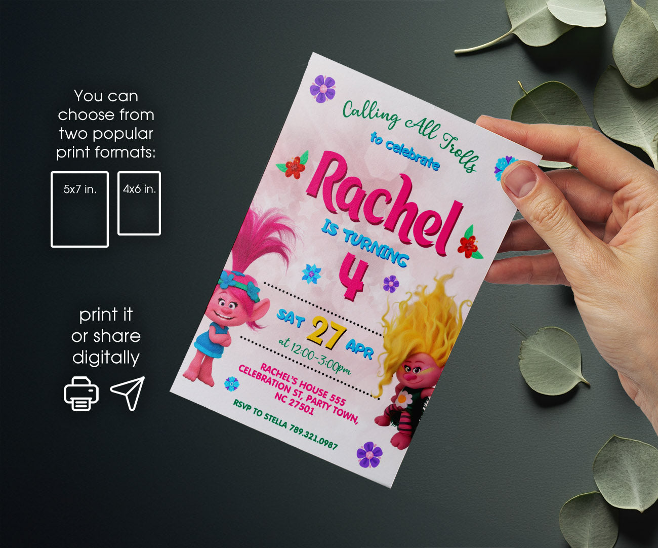 Trolls Poppy customizable invitation template | Share or Print | RD089