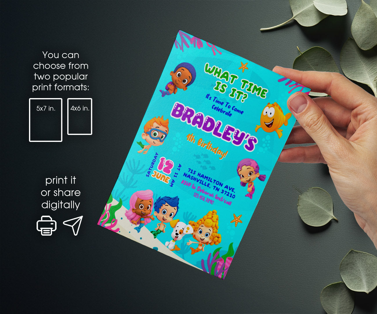 Bubble Guppies Molly Gil customizable invitation template | Share or Print | girl | SZ480