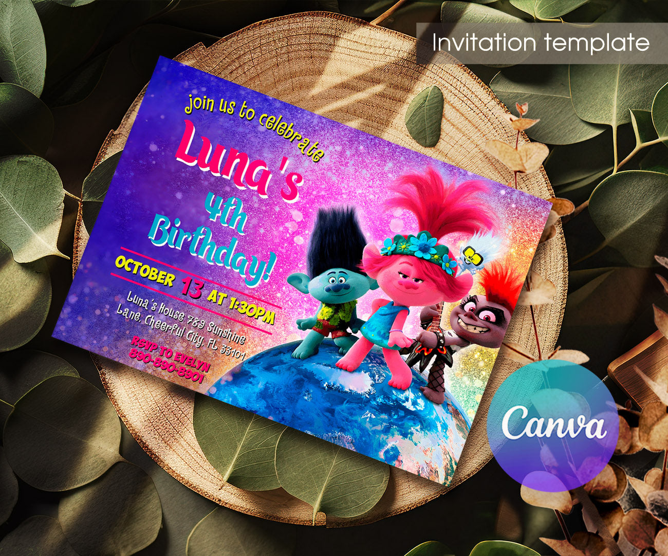 Trolls Poppy customizable invitation template | Share or Print | AH230
