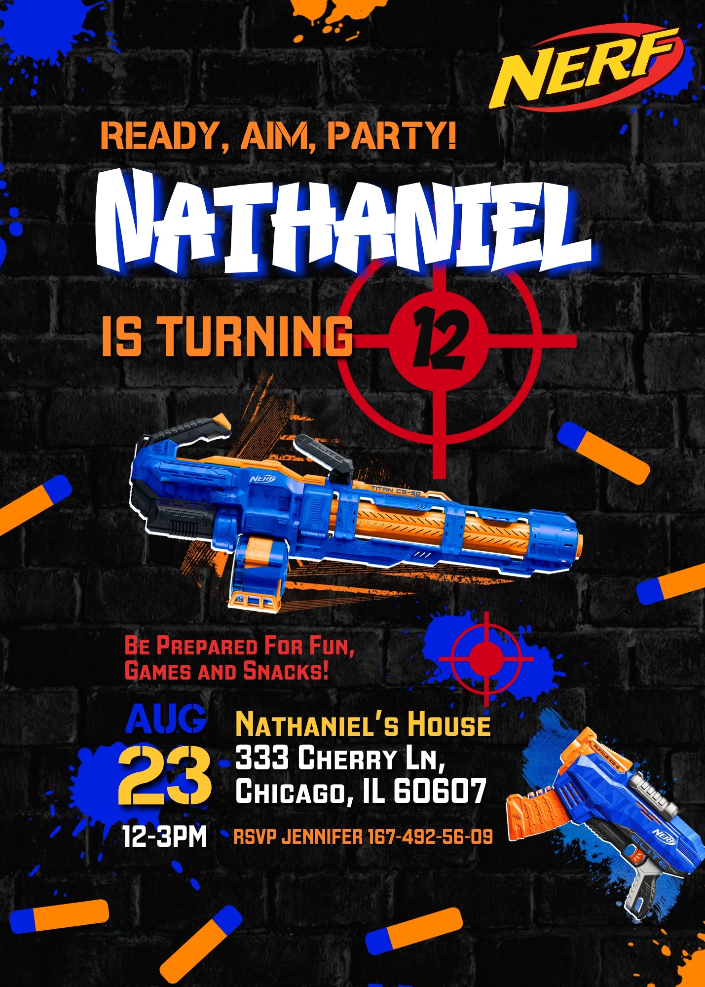 NERF Dart Wars customizable invitation template | Share or Print | boy | HL832