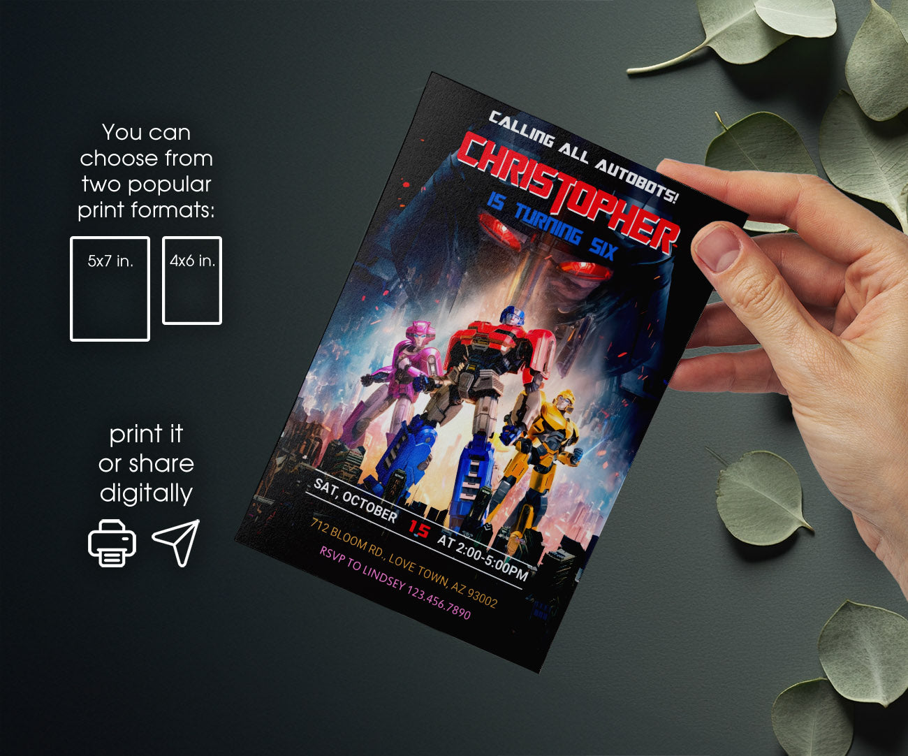 Transformers One Rescue Bots customizable invitation template | Share or Print | boy | KJ256