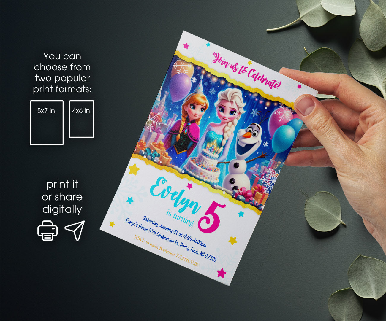 Frozen Elsa customizable invitation template | Share or Print | girl | IM437