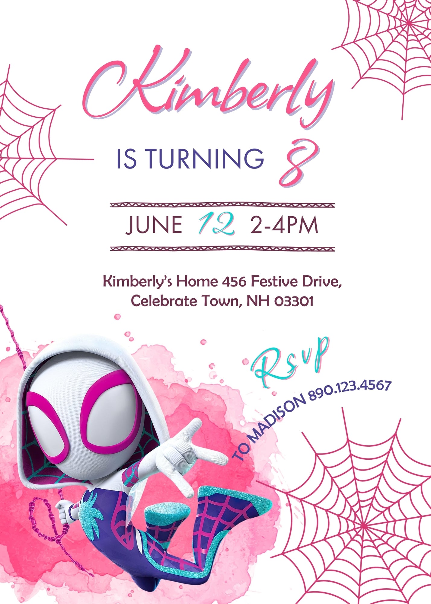 Spider Gwen Ghost Spidey customizable invitation template | Share or Print | girl | ZT047