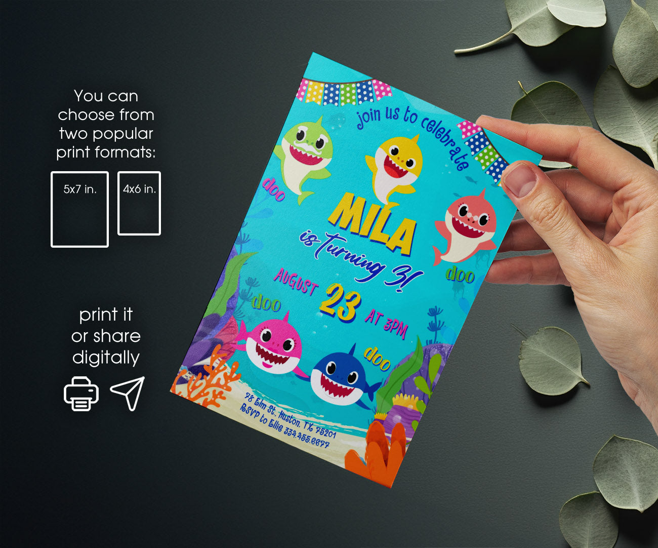 Baby Shark customizable invitation template | Share or Print | SH349