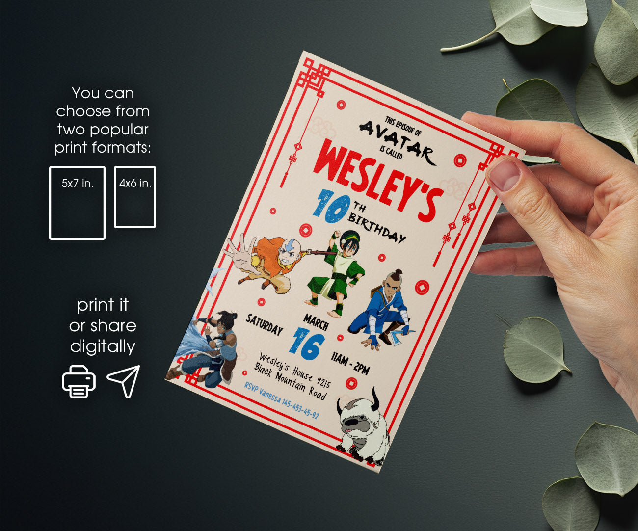 Avatar The Last Airbender customizable invitation template | Share or Print | LQ035
