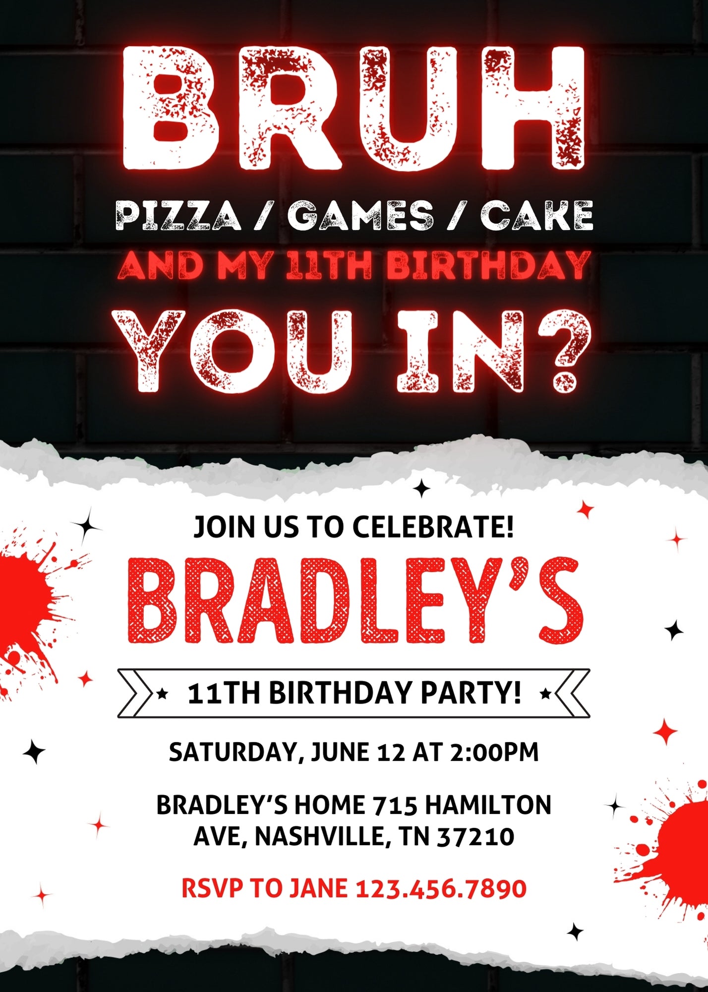 Bruh Gamer customizable invitation template | Share or Print | boy | OS045