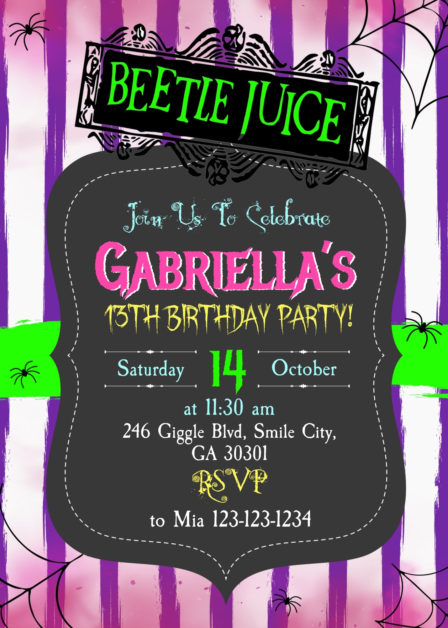 Beetlejuice Halloween customizable invitation template | Share or Print | KF650