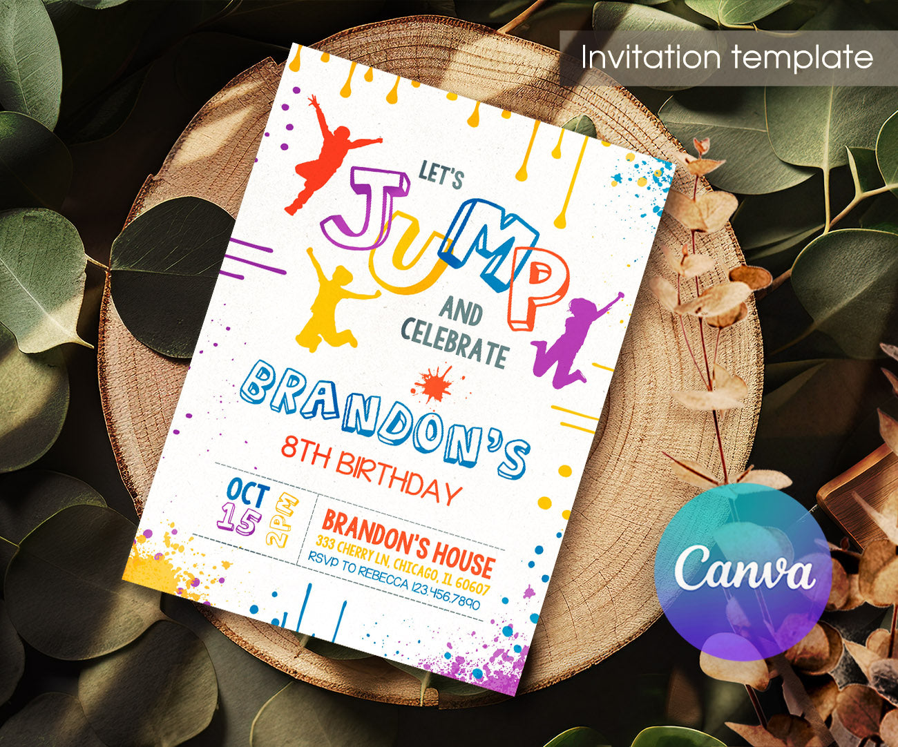 Trampoline Jump Party customizable invitation template | Share or Print | BY497