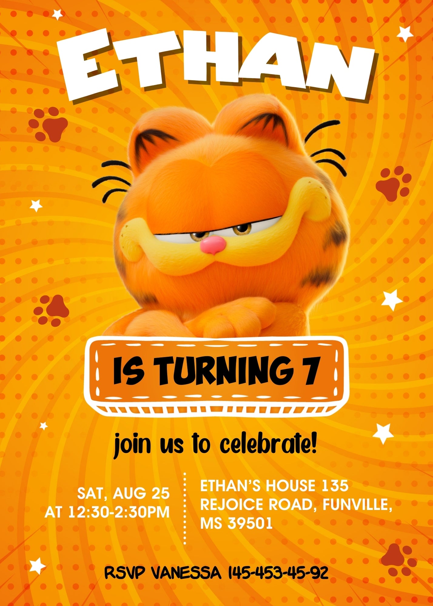 Garfield Orange Cat customizable invitation template | Share or Print | boy | FG920