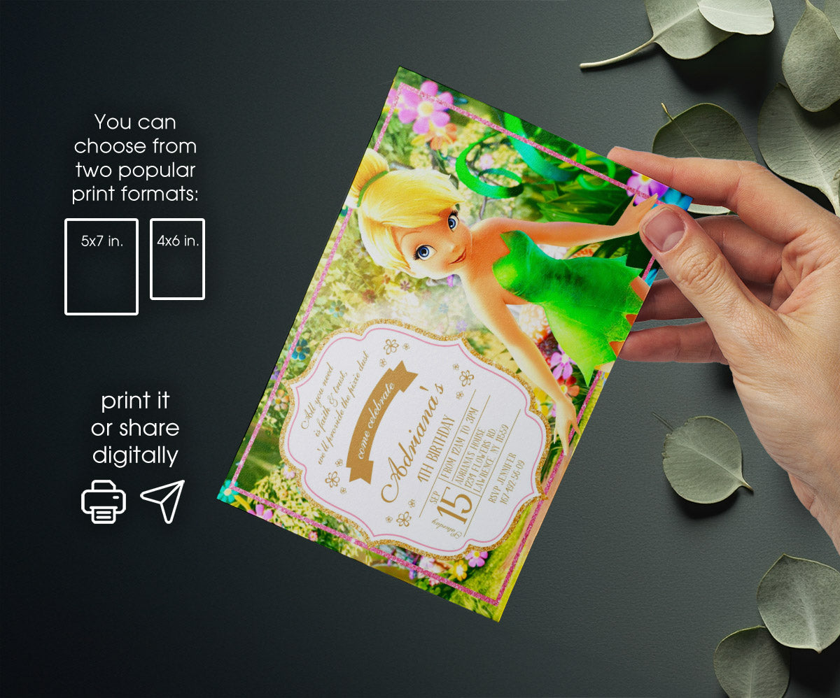 Tinker Bell Fairy Princess customizable invitation template | Share or Print | girl | ES840