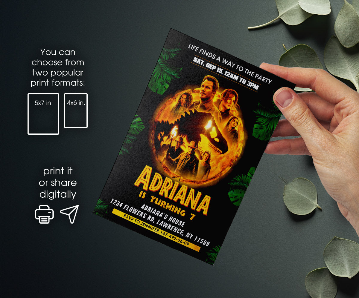 Jurassic World Dinosaur customizable invitation template | Share or Print | SU687