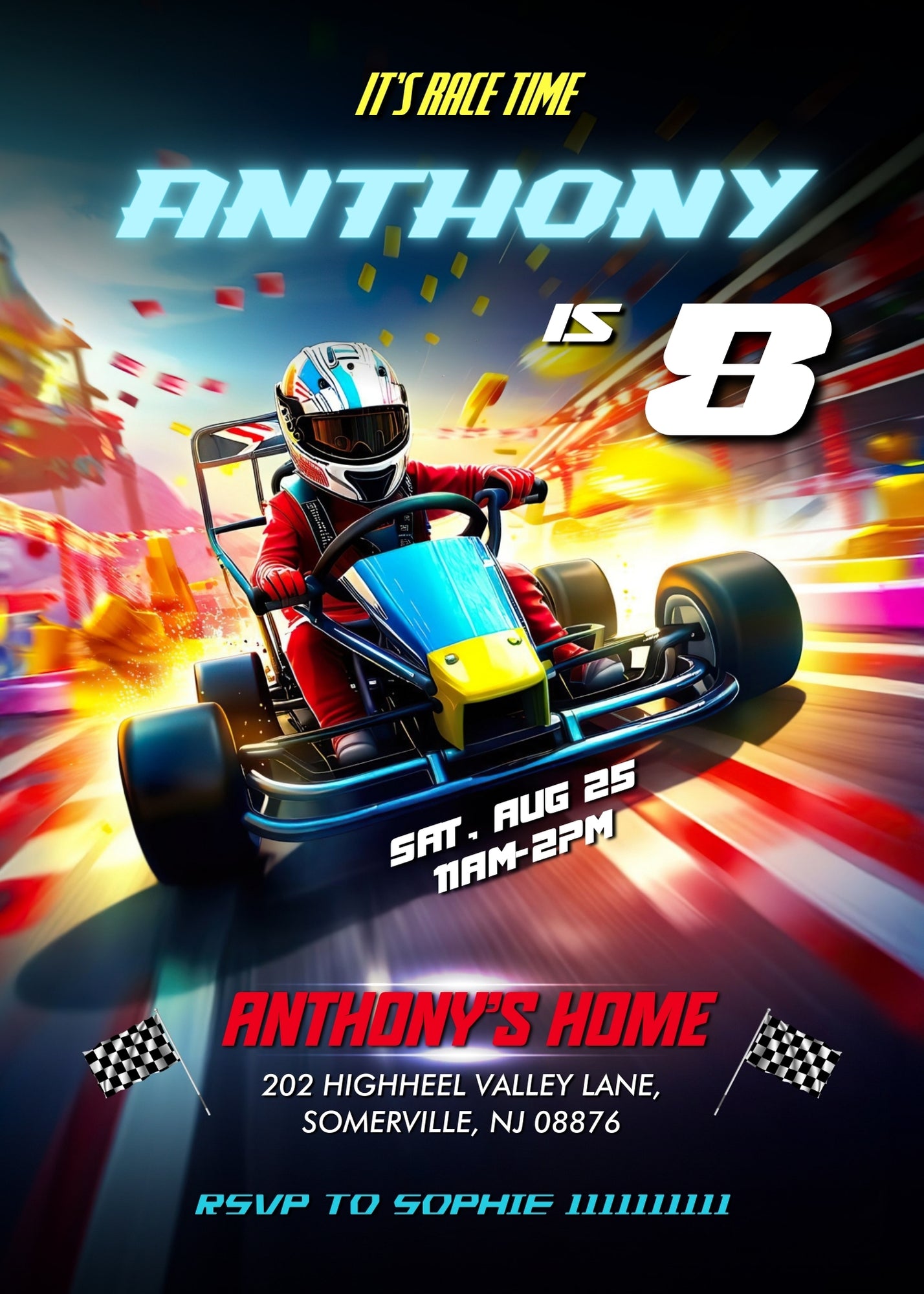 Go Kart Karting Racing customizable invitation template | Share or Print | boy | WF415