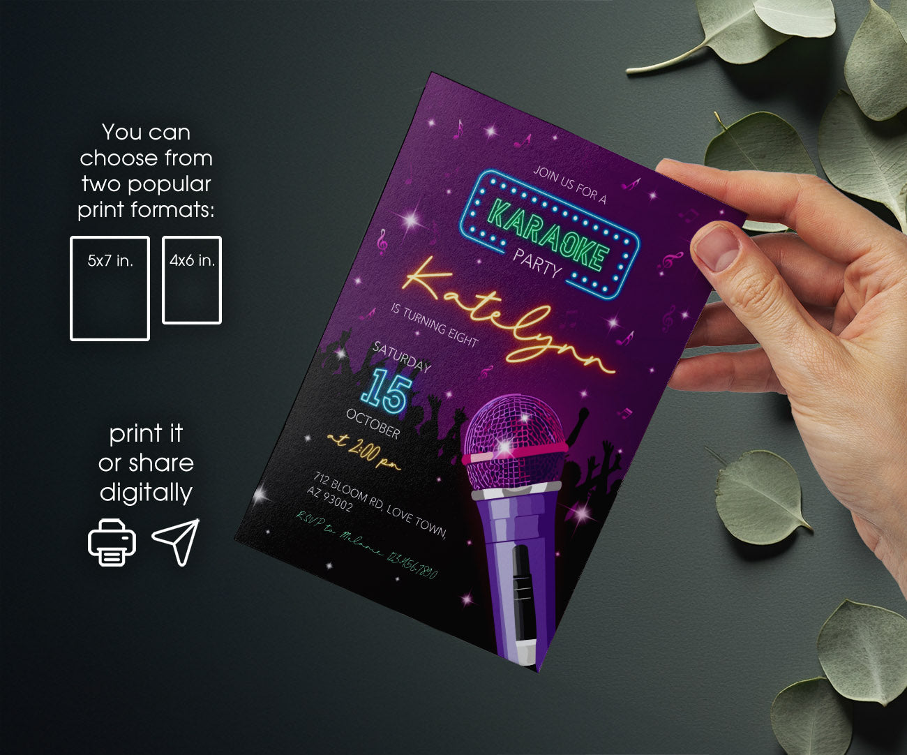 Karaoke Sing Glow customizable invitation template | Share or Print | FF546