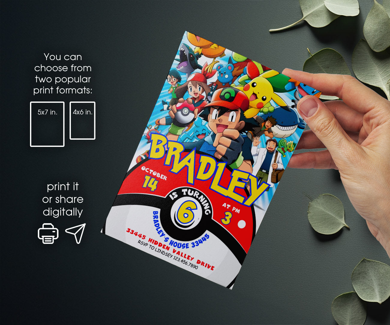 Pokemon Pikachu customizable invitation template | Share or Print | YU472