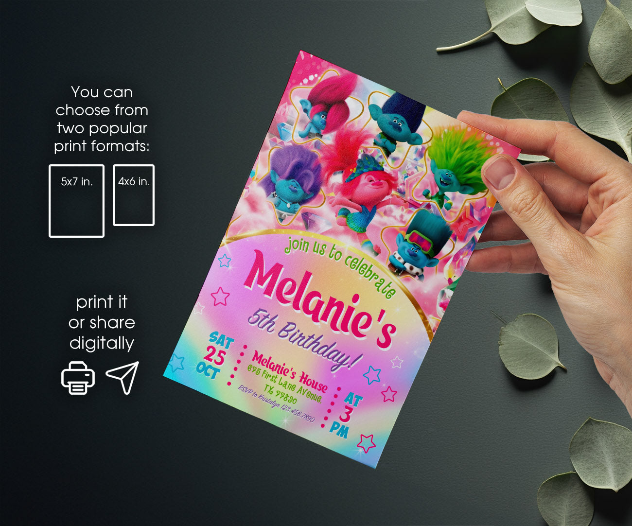 Trolls Poppy customizable invitation template | Share or Print | GK935