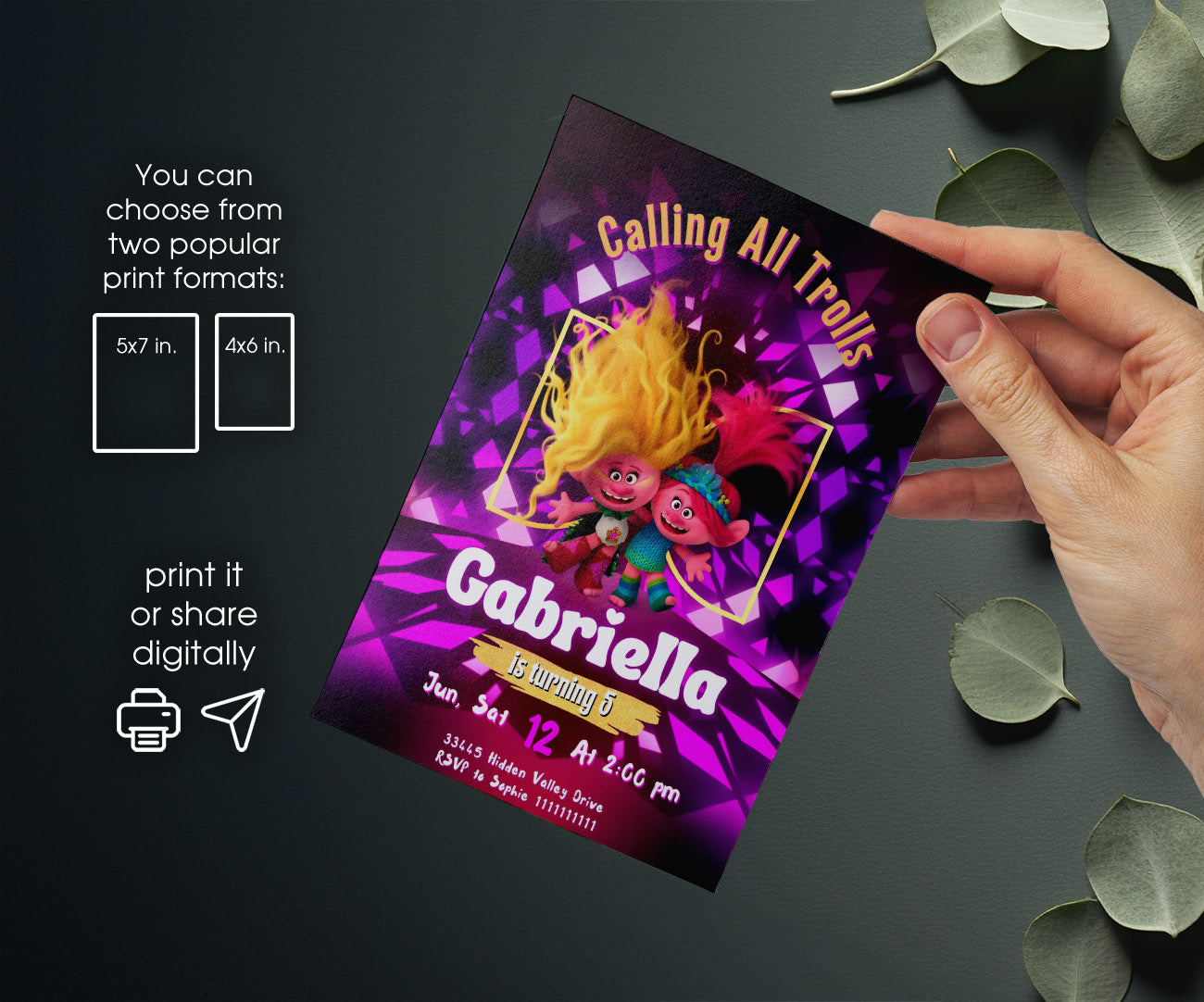 Trolls Poppy customizable invitation template | Share or Print | BL243