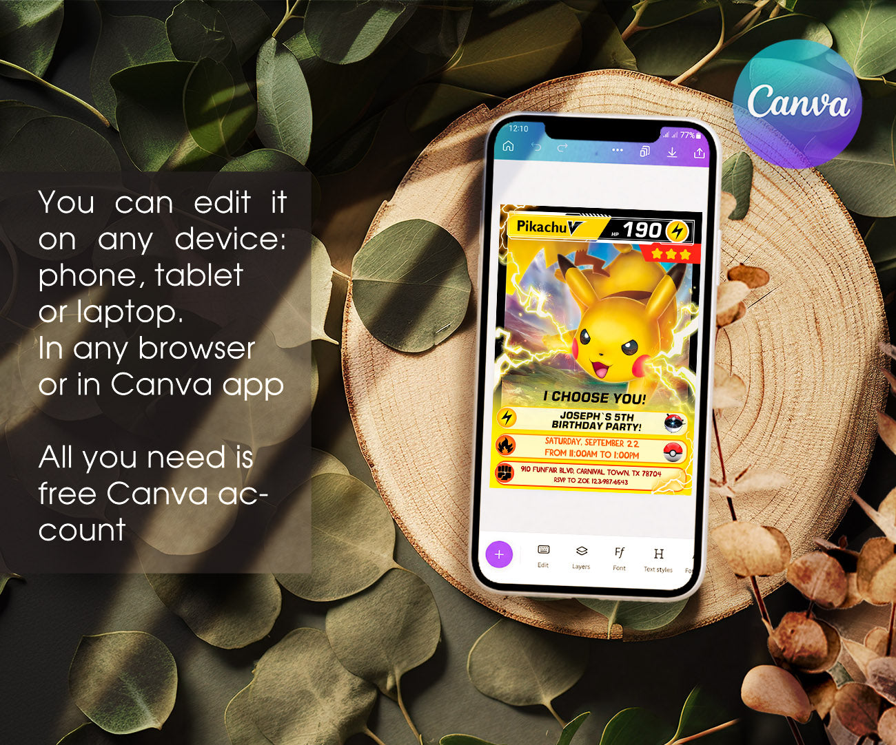 Pokemon Pikachu customizable invitation template | Share or Print | OP915