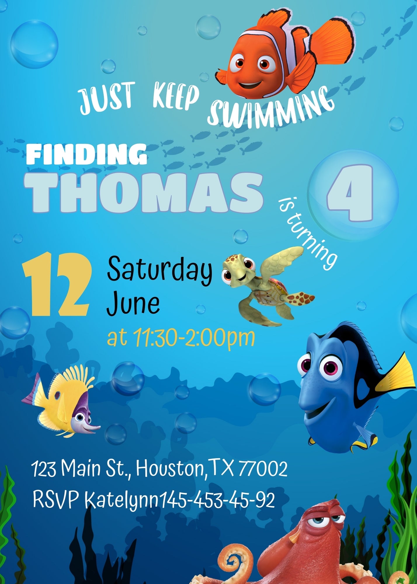 Finding Nemo customizable invitation template | Share or Print | FG808