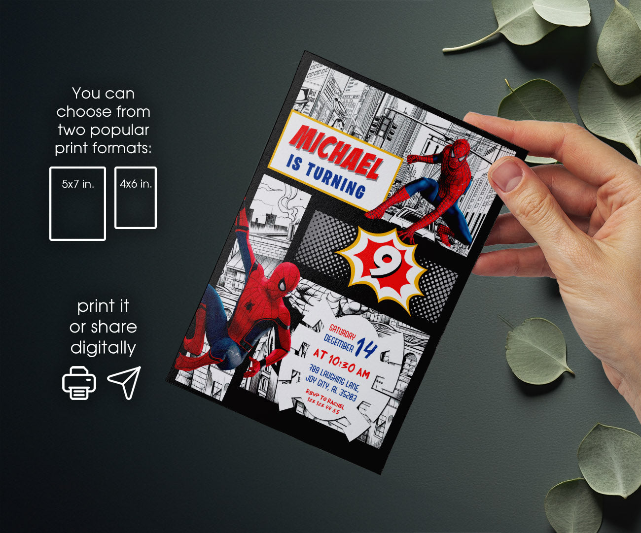 Spiderman Marvel Superhero customizable invitation template | Share or Print | boy | LL320