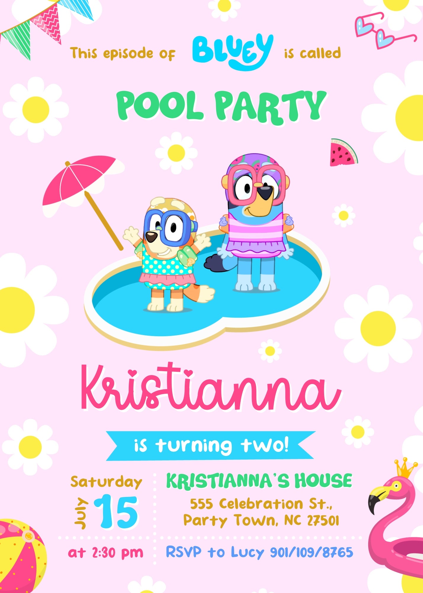 Bluey Bingo Pool customizable invitation template | Share or Print | QN718