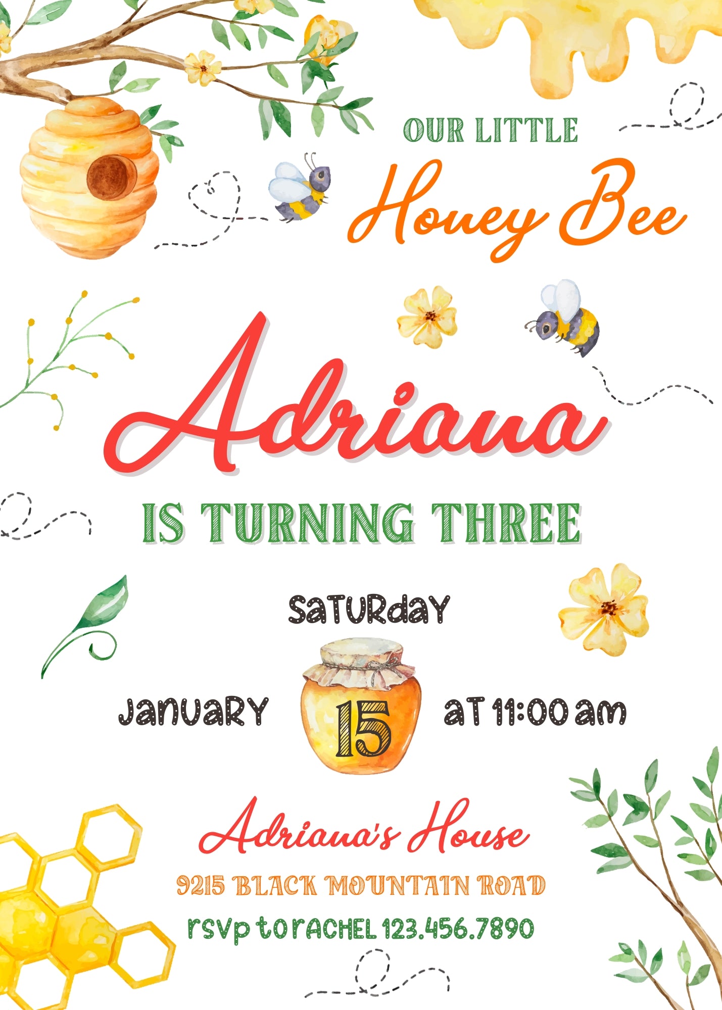 1st Bee Day Party customizable invitation template | Share or Print | US869