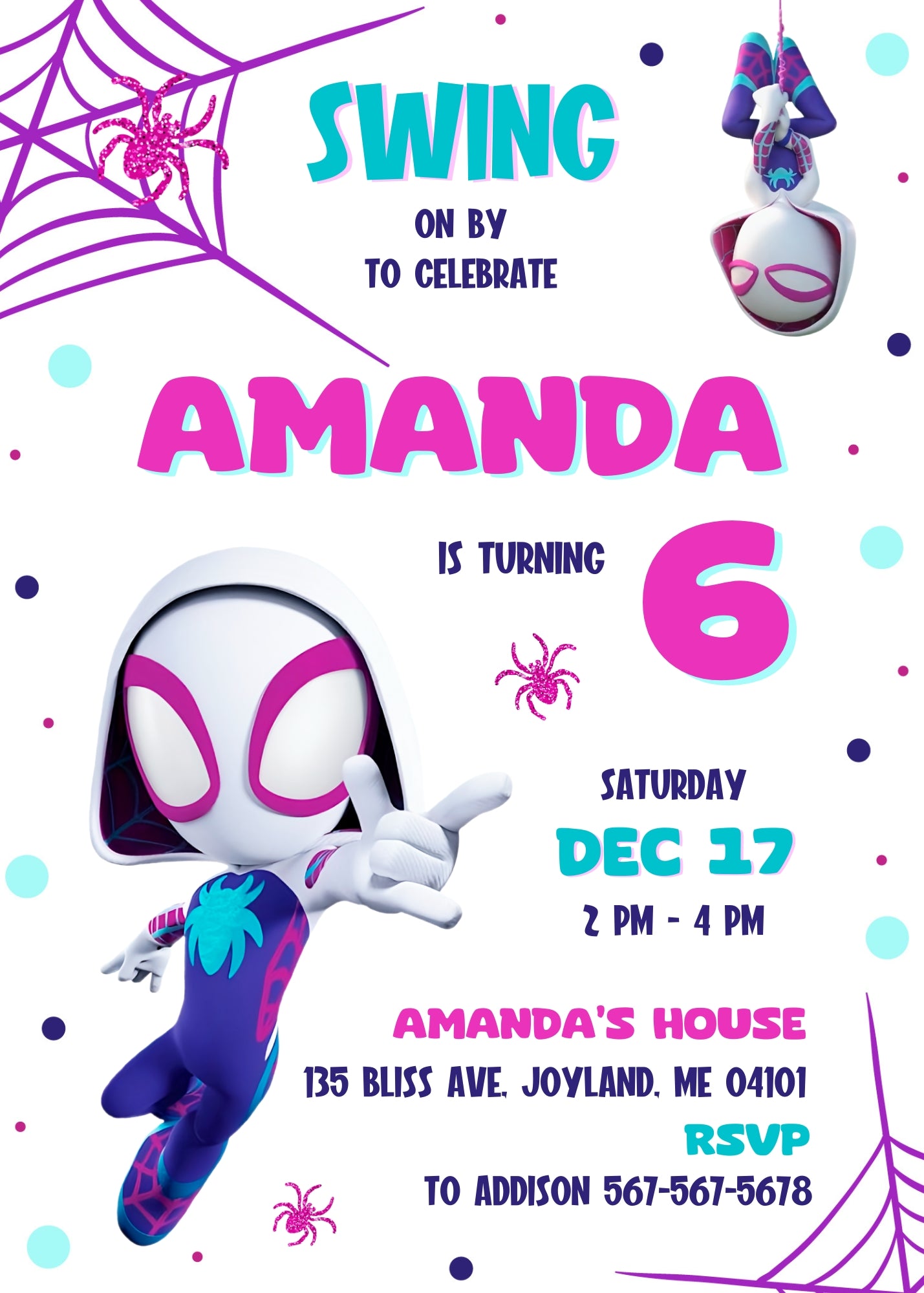 Spider Gwen Ghost Spidey customizable invitation template | Share or Print | girl | DL952