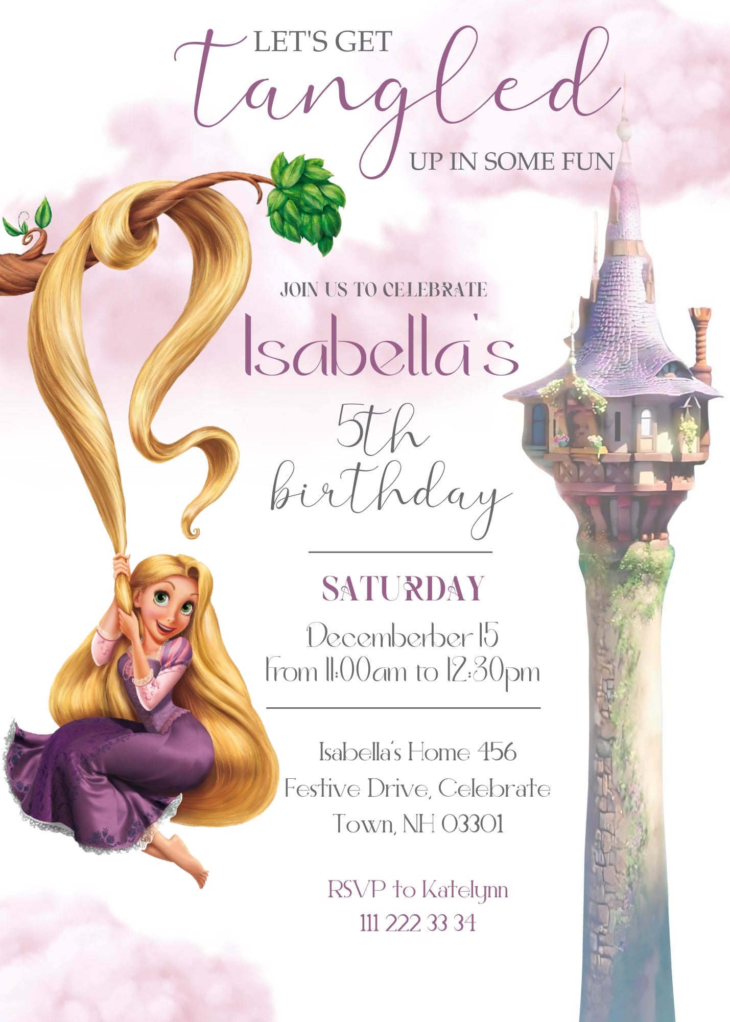 Rapunzel Princess Tangled customizable invitation template | Share or Print | girl | XN821