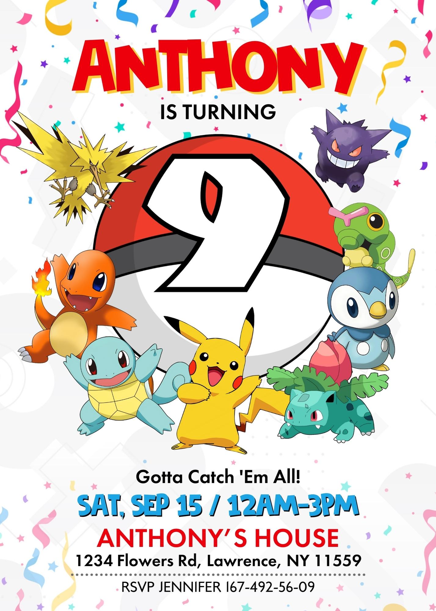 Pokemon Pikachu customizable invitation template | Share or Print | LS480