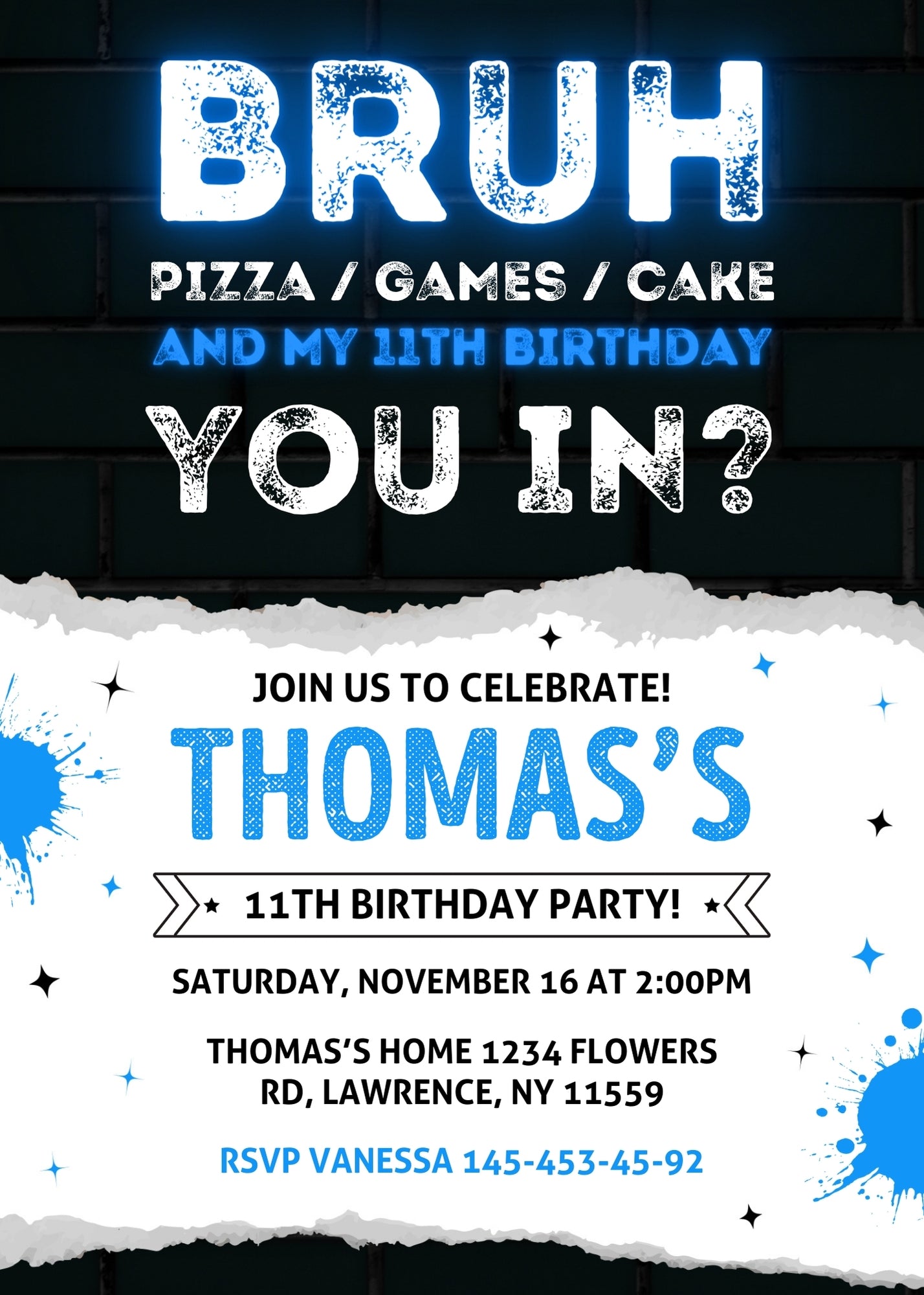 Bruh Gamer customizable invitation template | Share or Print | boy | IZ300