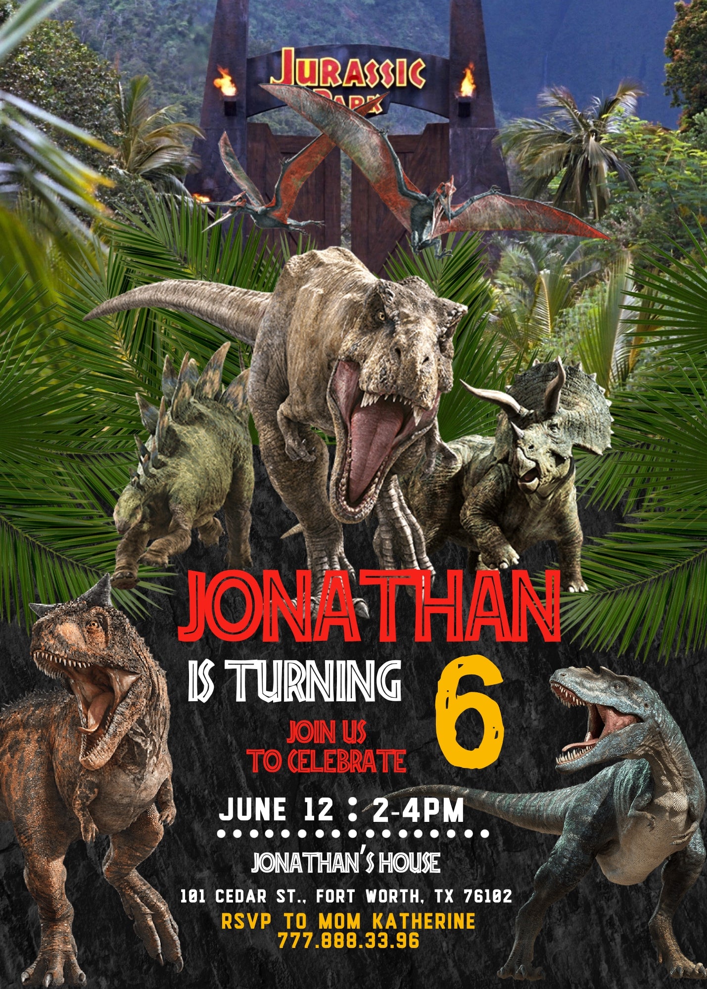 Jurassic Park Dinosaur customizable invitation template | Share or Print | HF655