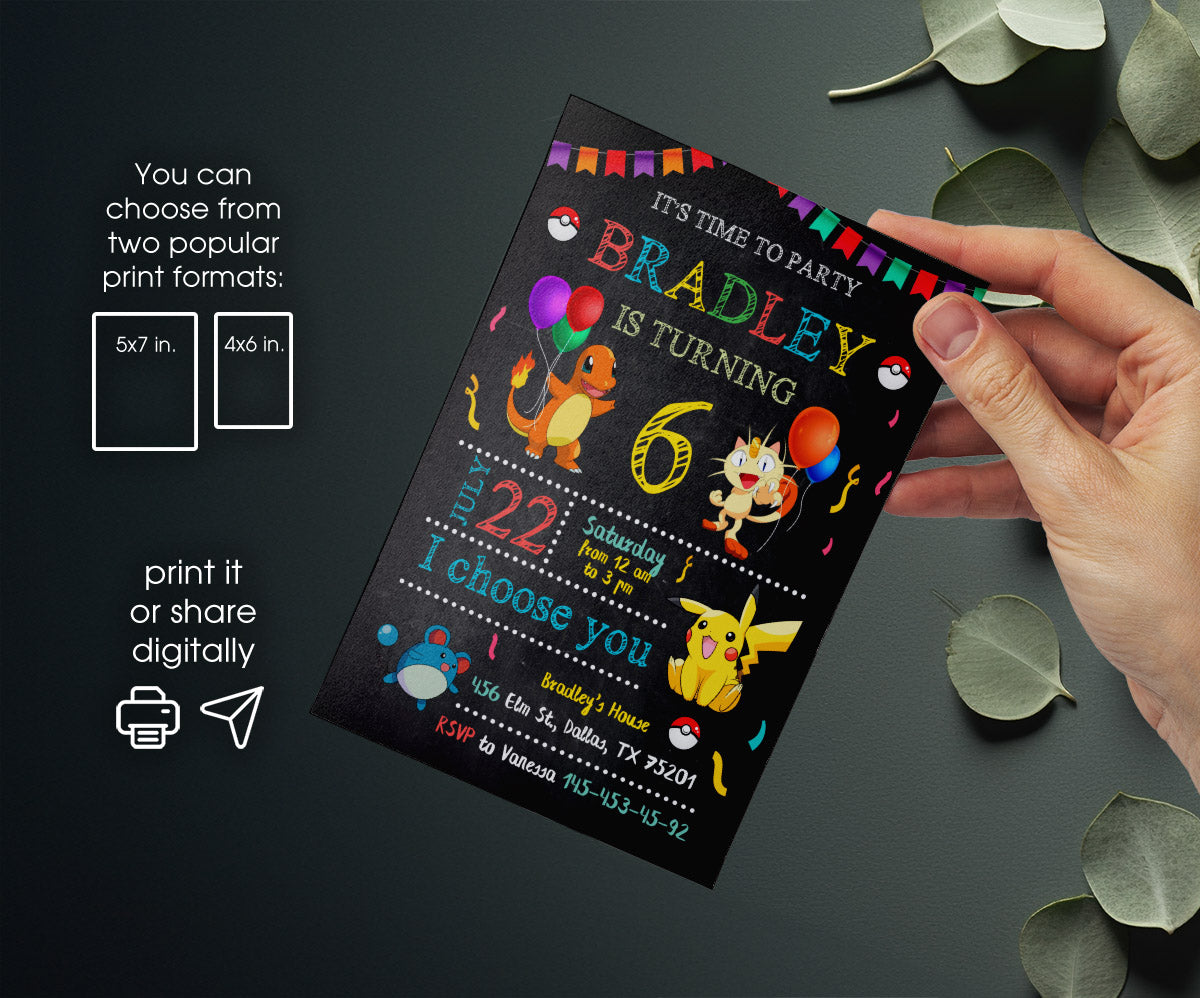 Pokemon Pikachu customizable invitation template | Share or Print | IX560