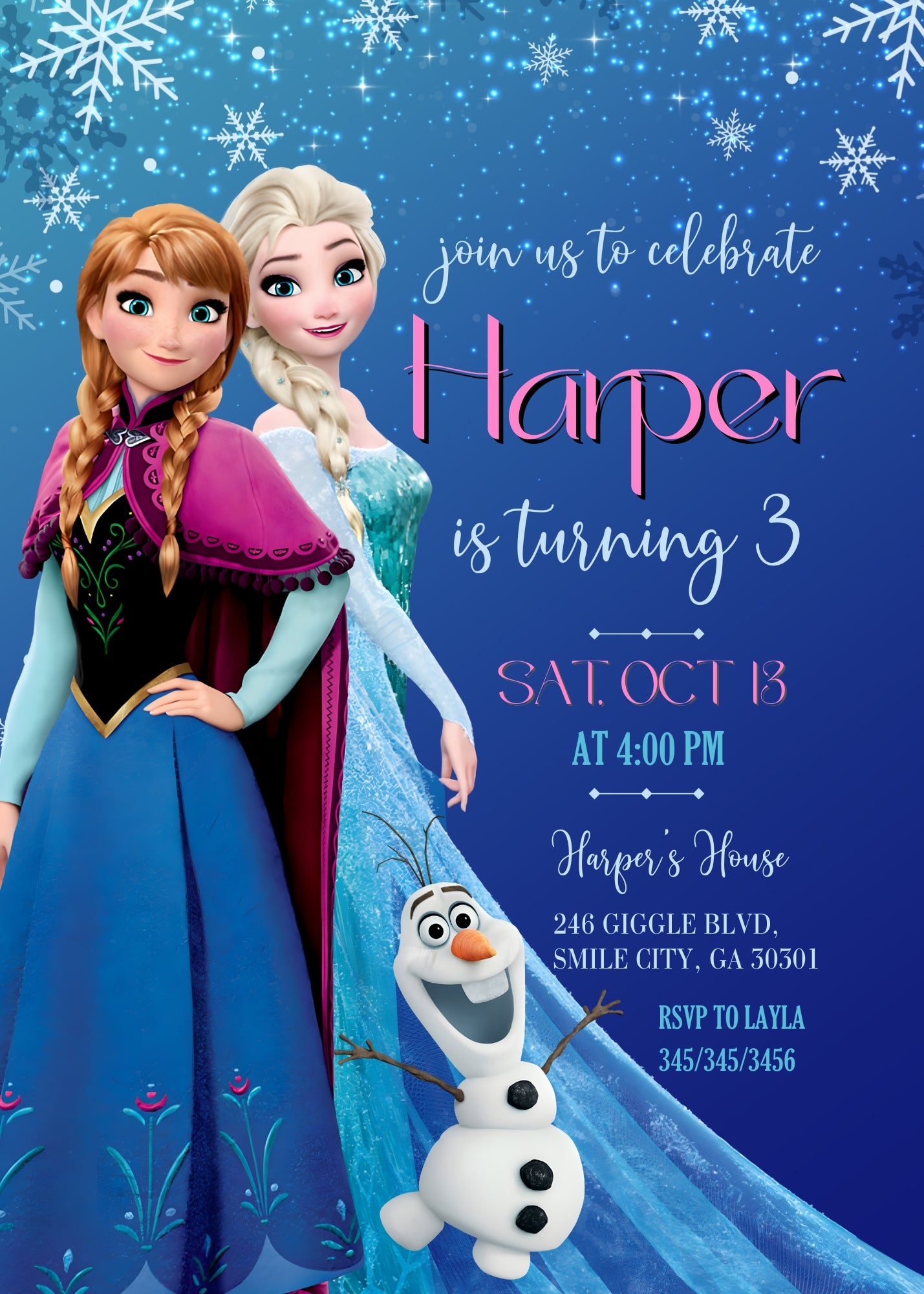 Frozen Elsa customizable invitation template | Share or Print | girl | FW446