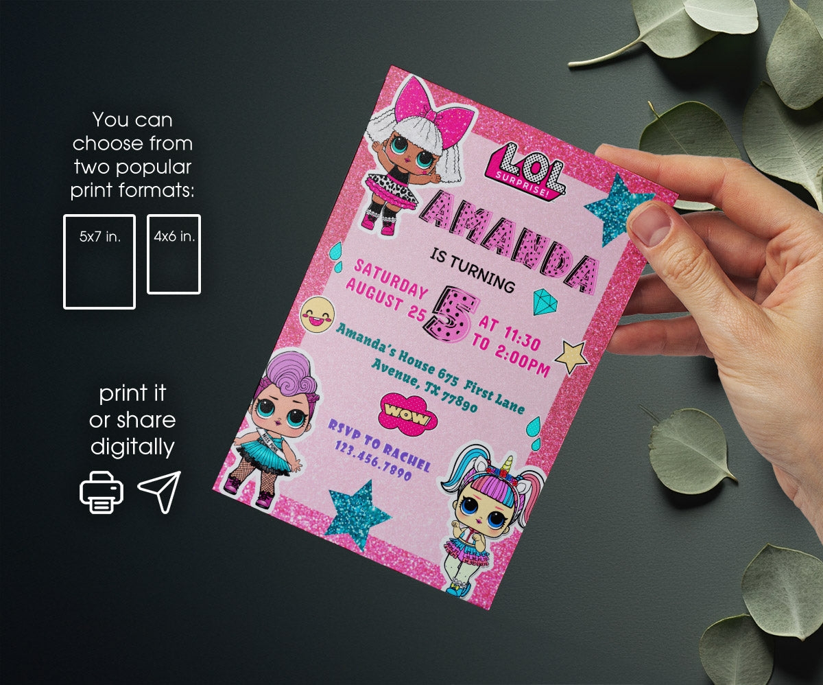 LOL Surprise Dolls customizable invitation template | Share or Print | girl | PC912