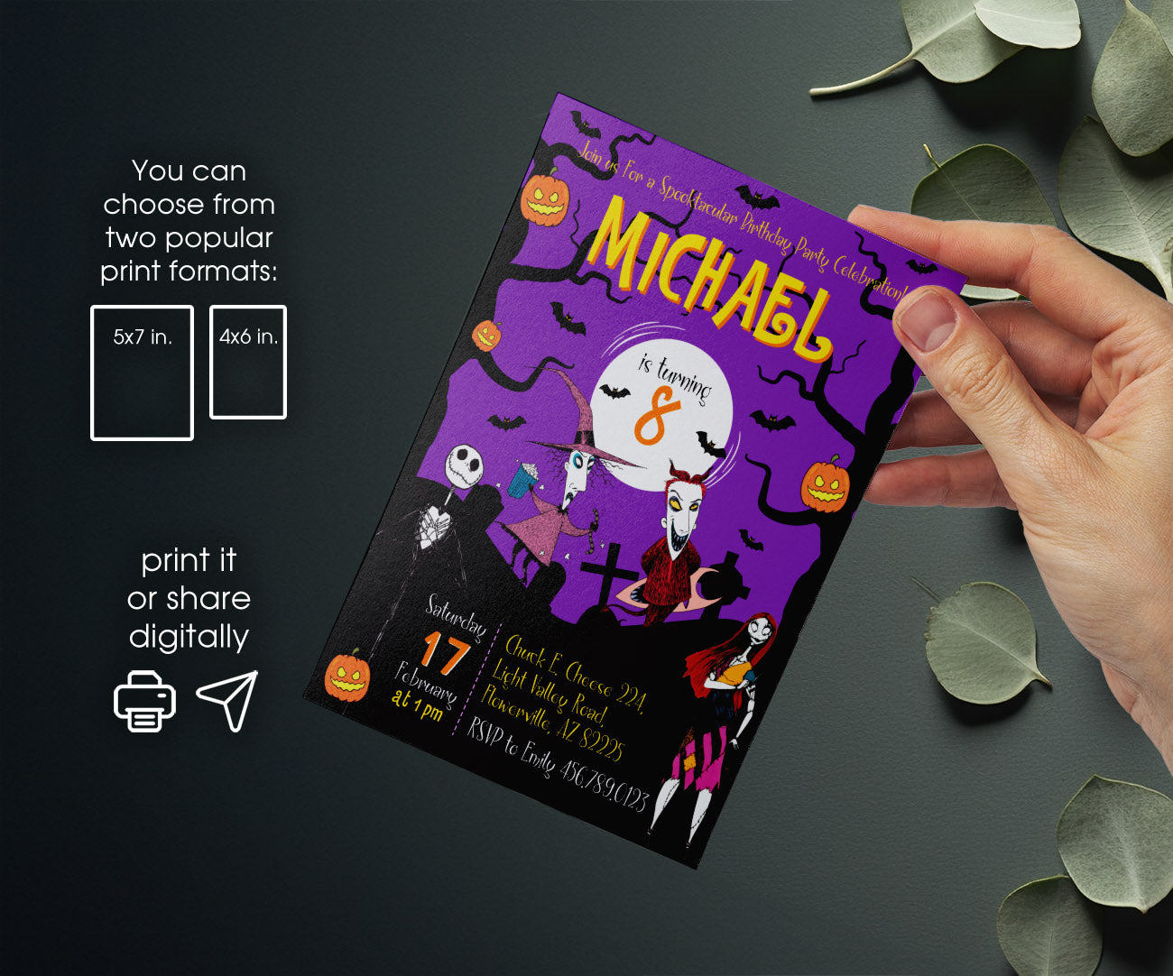 The Nightmare Before Christmas Halloween customizable invitation template | Share or Print | YH631