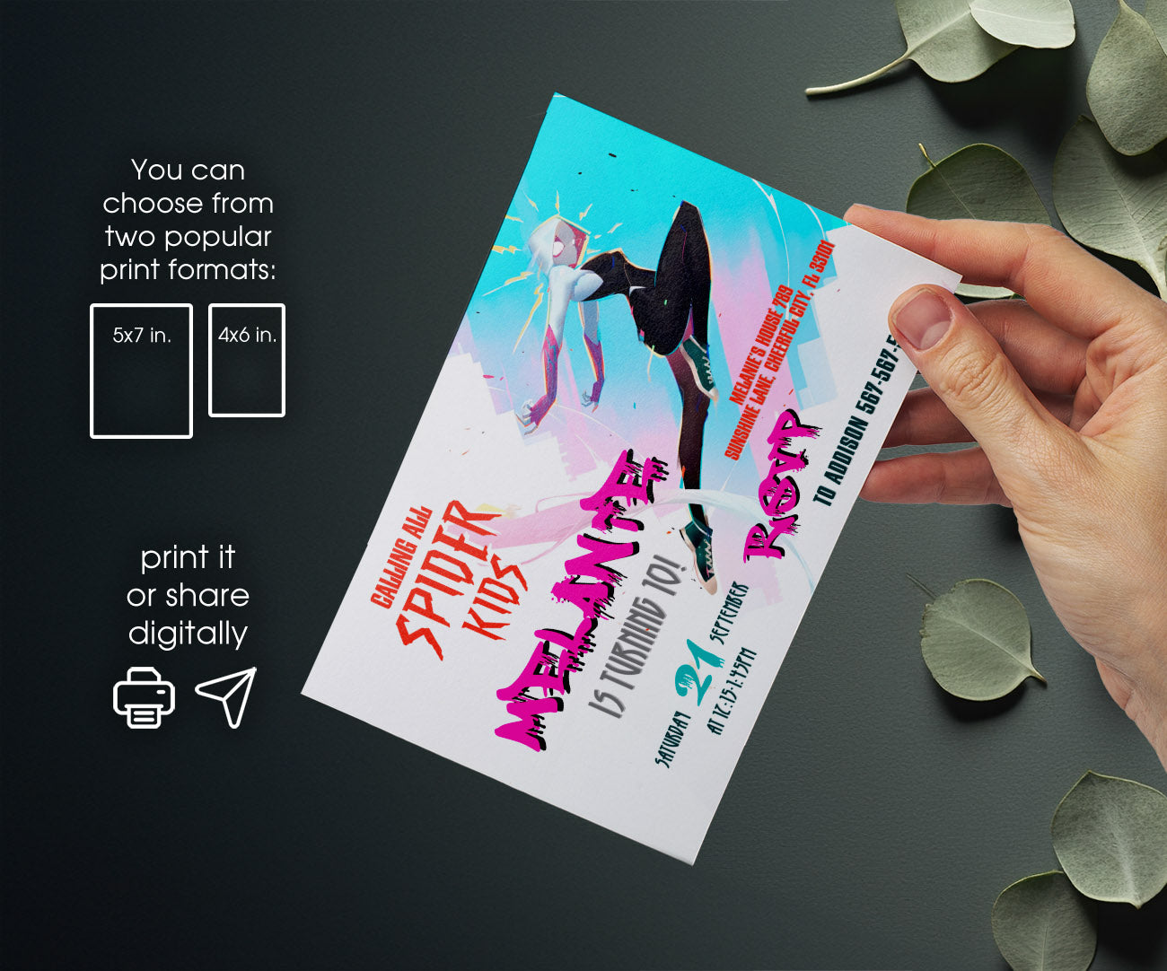 Spider Gwen Ghost Spidey customizable invitation template | Share or Print | girl | OK273