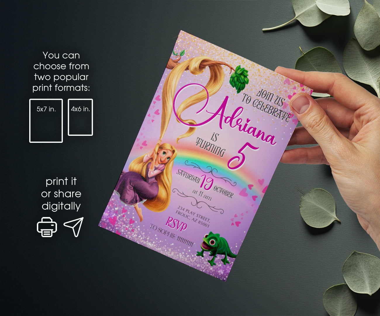 Rapunzel Princess Tangled customizable invitation template | Share or Print | girl | LM913