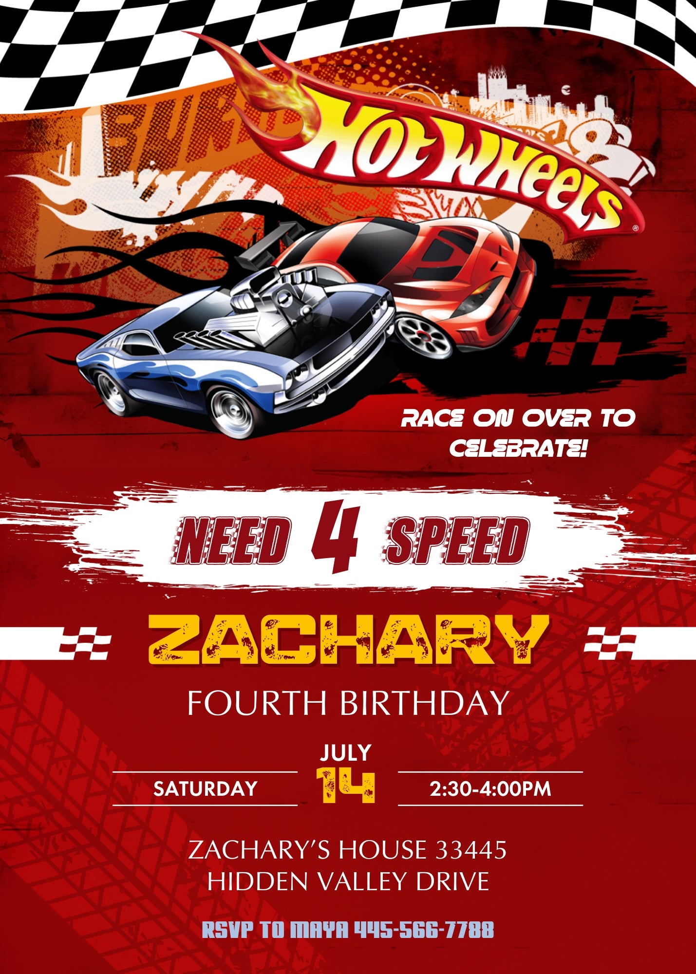 Hot Wheels Need Four Speed customizable invitation template | Share or Print | boy | ZC826
