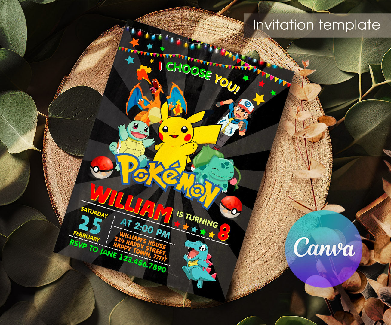 Pokemon Pikachu customizable invitation template | Share or Print | IP242