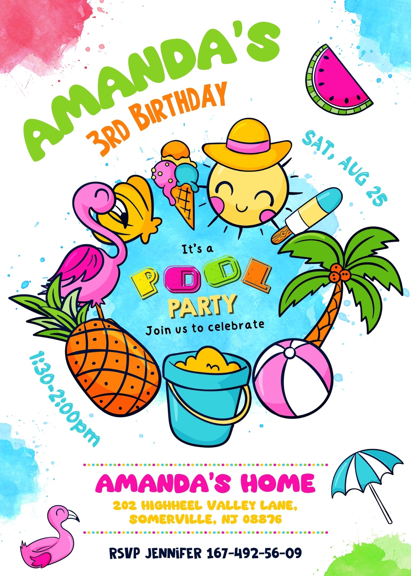 Pool Party customizable invitation template | Share or Print | girl | ZW789