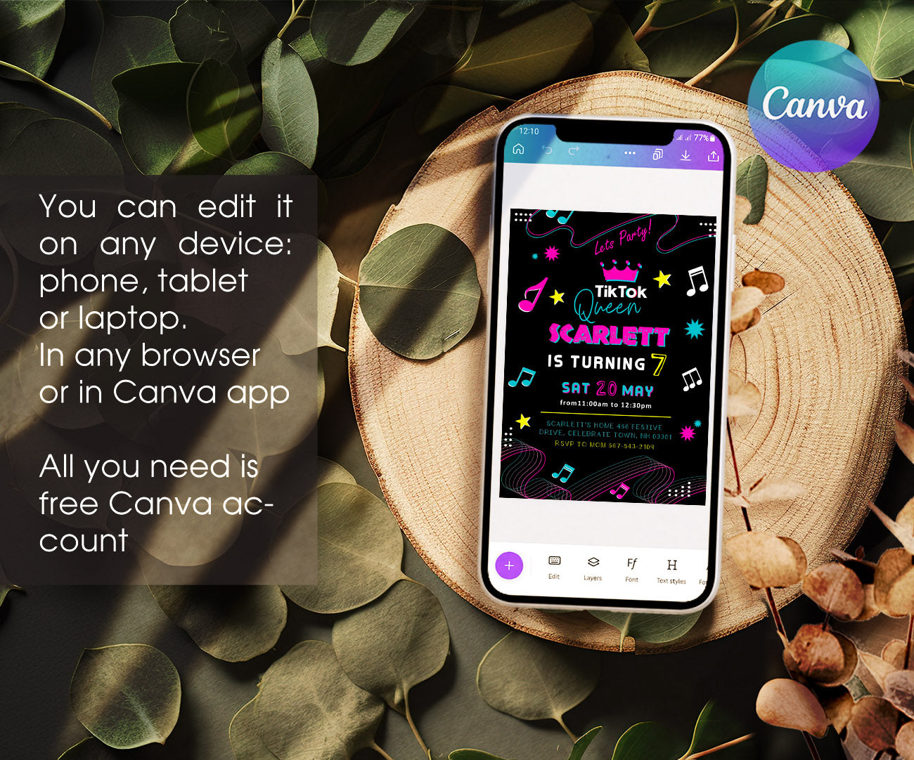 Tik Tok Party customizable invitation template | Share or Print | WC868