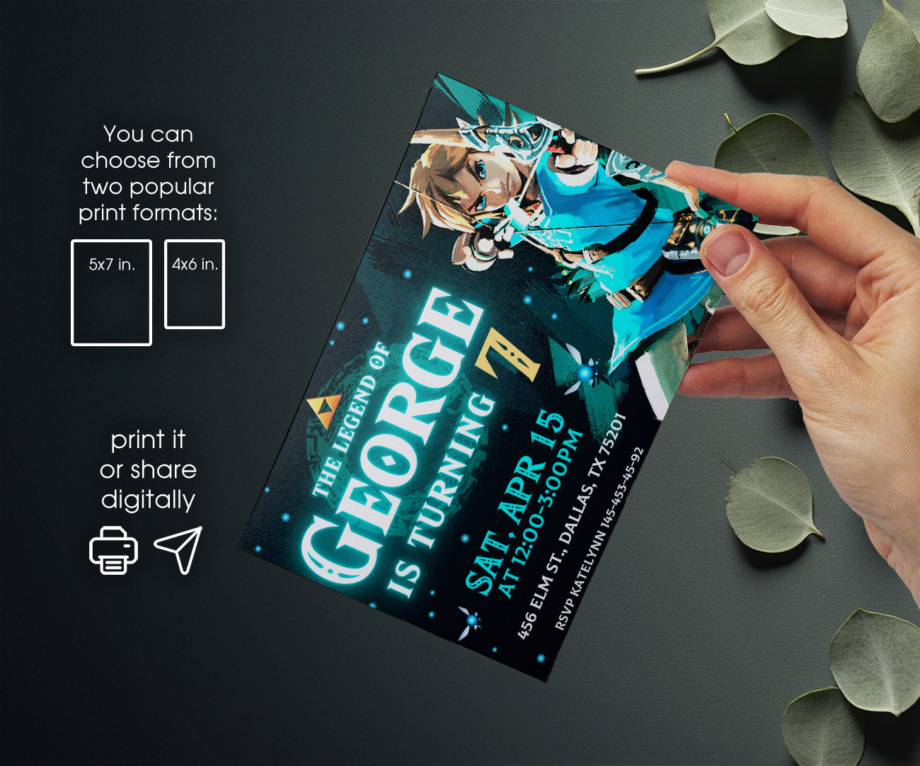 Legend of Zelda Gamer customizable invitation template | Share or Print | AT894