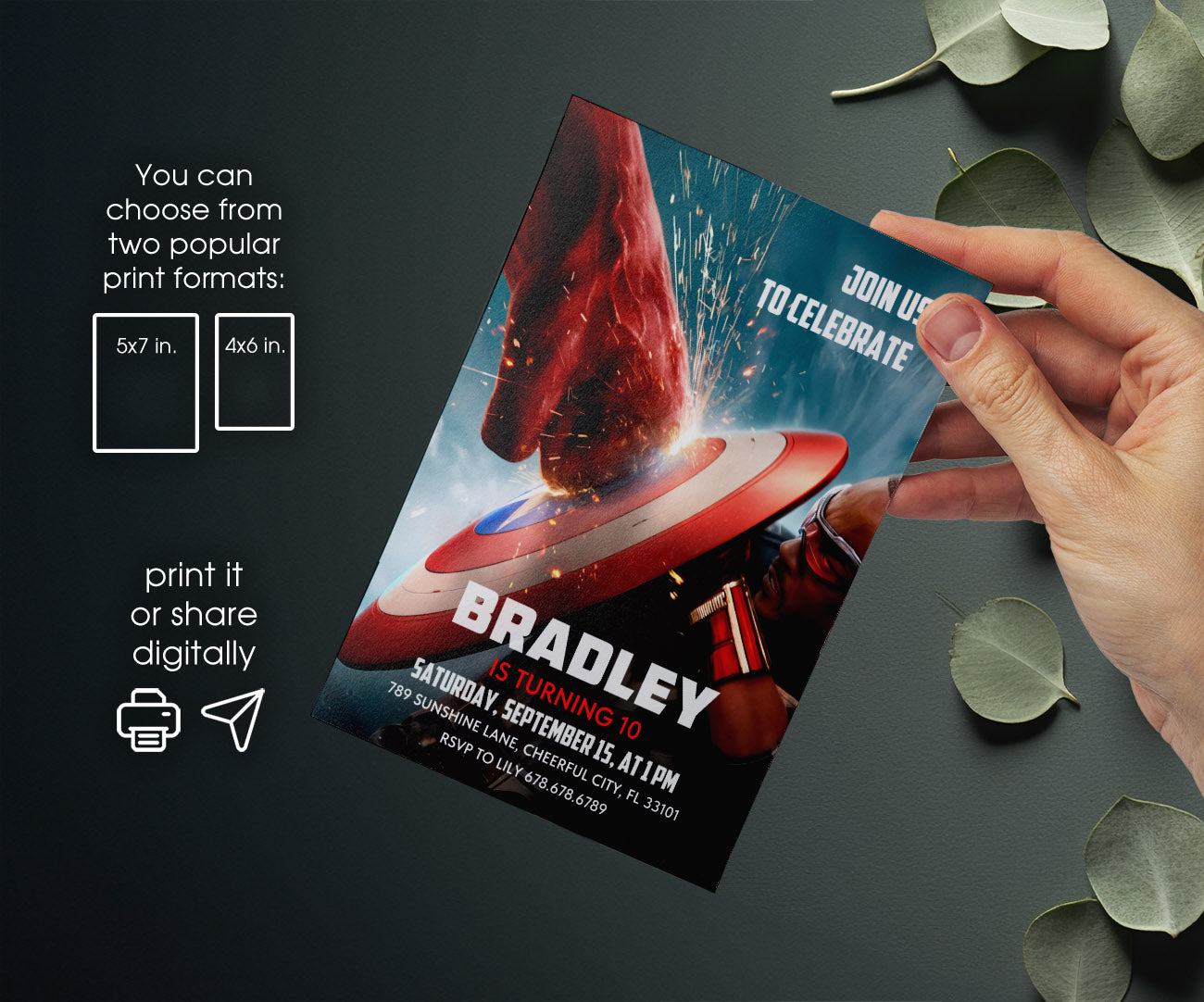 Captain America: Brave New World, Red Hulk customizable invitation template | Share or Print | boy | QQ480
