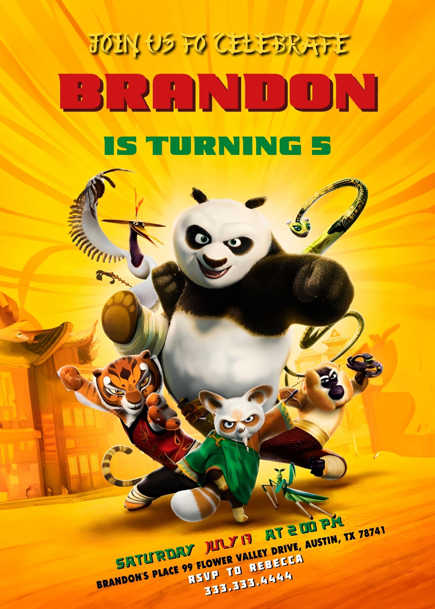 Kung Fu Panda Po customizable invitation template | Share or Print | KW055
