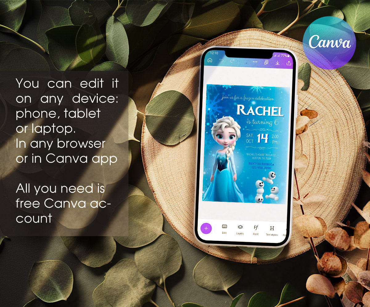 Frozen Elsa customizable invitation template | Share or Print | girl | JN586